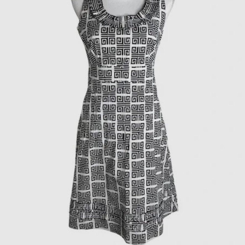 Tory Burch Women's Black/white Greek Motif Dress Size 6 (Pre-Loved)